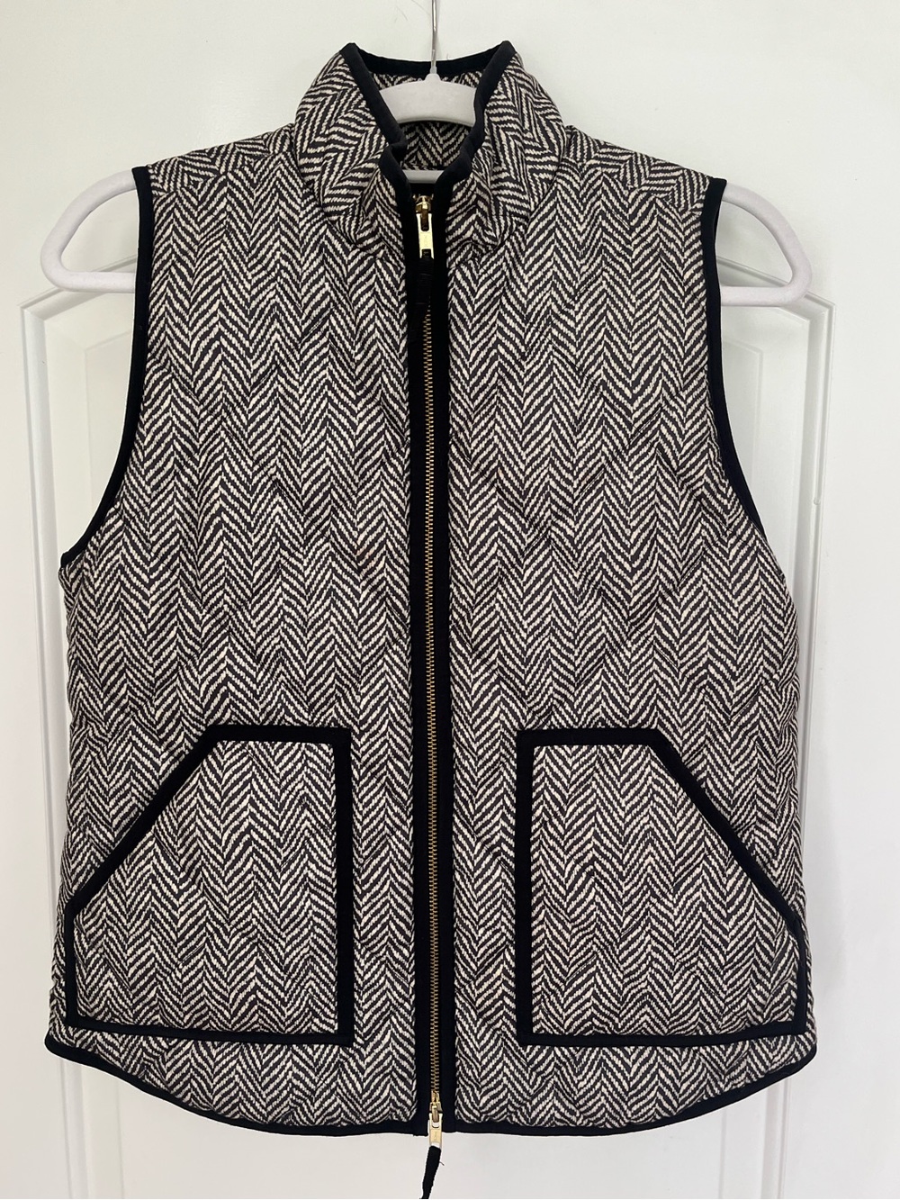J.Crew Womens Black & White Herringbone Zip Front Vest